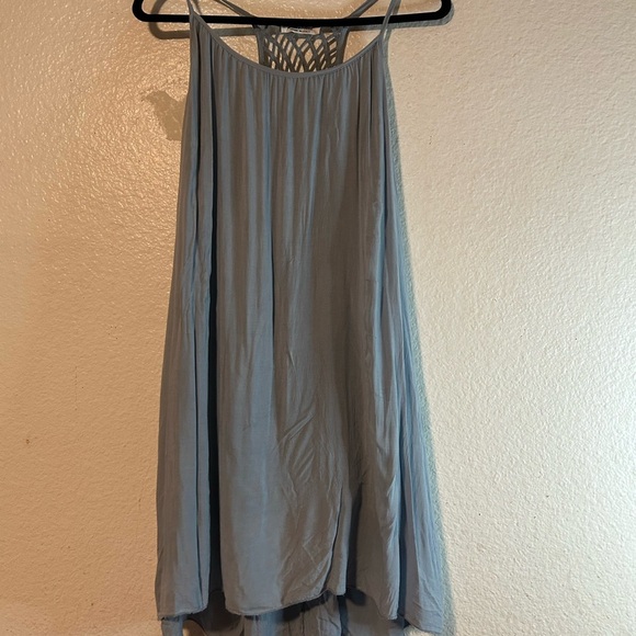 Sandra Fellini Made In Italy Light Blue Sleeveless Top Asymmetrical Lagenlook - Picture 7 of 13
